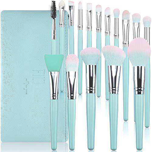 DUAIU Makeup Brushes Set 16Pcs Premium Synthetic Make up Brushes Blue Wooden Handle for Foundation Concealers Blush Eyeshadow Eyebrow Professional Make Up Brush Kits with Cosmetic Bag