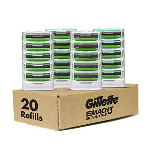 Gillette Mach3 Sensitive Mens Razor Blade Refills, 20 Count, Designed for Sensitive Skin