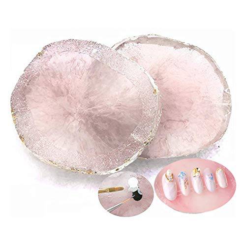 MISUD Resin Stone Nail Art Palette, Nail Polish Cosmetic Palette Golden Edge Pigment Mixing Plate Paint Drawing Color Dish Manicure Nail DIY Tool(Pink)