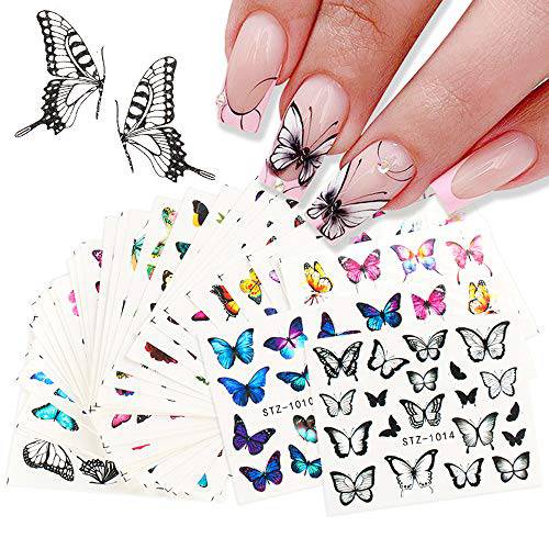 Butterfly Nail Art Stickers 30PCS Butterflies Design for Nail Water Transfer Nail Decals Flowers Holographic Nail Foil Tattoo Butterfly Nail Supplies for Acrylic Manicure Nail Tips Beauty Decoration
