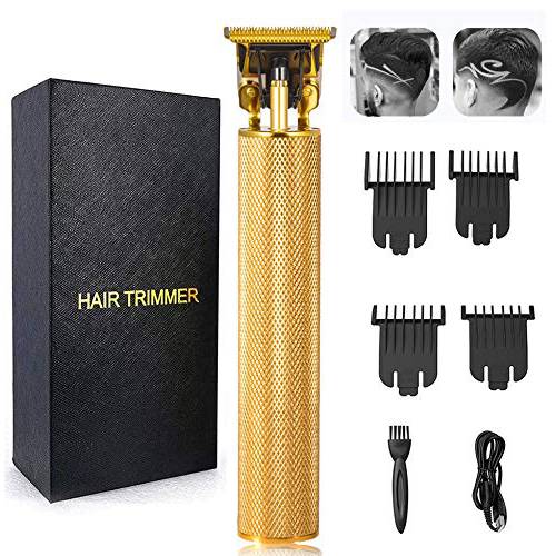 Electric Pro Hair Clippers T-Blade Trimmer for Men Cordless Rechargeable Grooming Kits Close Cutting 0/1.5/3/6/9 mm Baldheaded Hair Clippers Zero Gapped Detail Beard Shaver (Gold)