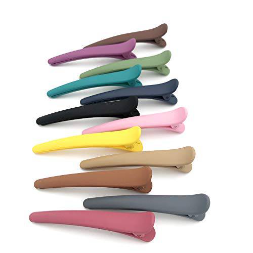 12 PCS Hair Clips for Styling, LAKYTION Non-Slip Hair Styling Clips Colorful Plastic Duckbill Alligator Hair Barrettes Pins with Duck Teeth Hair Accessories for Women Girls, 12 Colors