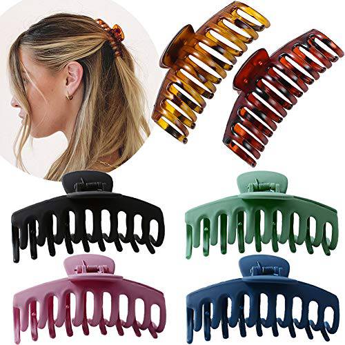 Large Hair Claw Clip for Women - 4.3″ Jumbo Hair Clips Strong Hold Hair Catch Barrette Jaw Clamp for Thick/Thin Hair Tortoise Barrettes Celluloid Big Fashion Hair Styling Accessories Girls (6 Packs)