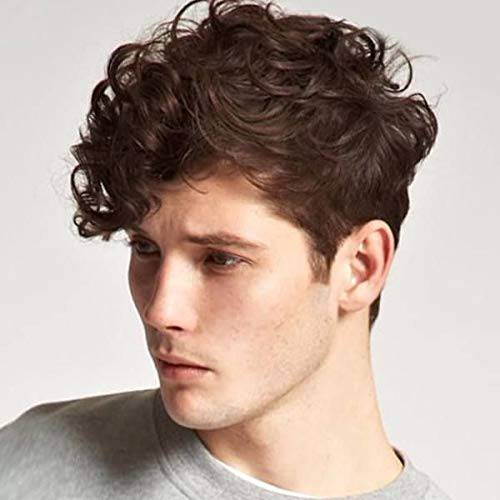 Kaneles Mens Brown Wig Short Curly Fluffy Synthetic Halloween Cosplay Hair Wig for Male Guy