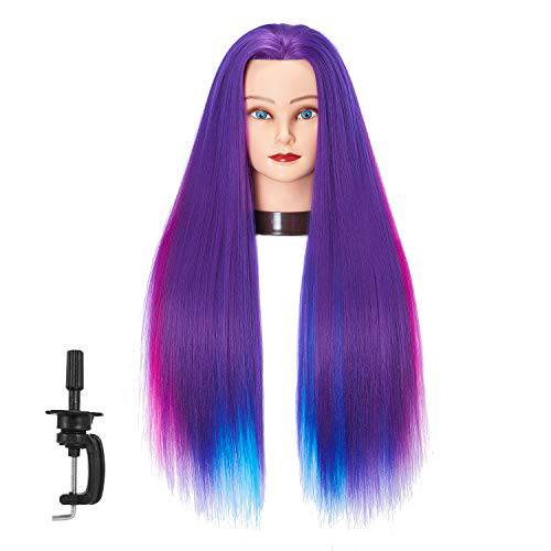 Traininghead 26-28 Mannequin Head Hair Styling Training Practice Head Manikin Cosmetology Doll Head Synthetic Fiber Hair Hairdressing Training Model with Free Clamp Stand (1813W0320)