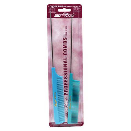 Krest Pintail Combs Weaving Foiling Fine Tooth Rattail Hair Cutting Comb, Blue and Aqua 2 Pc.