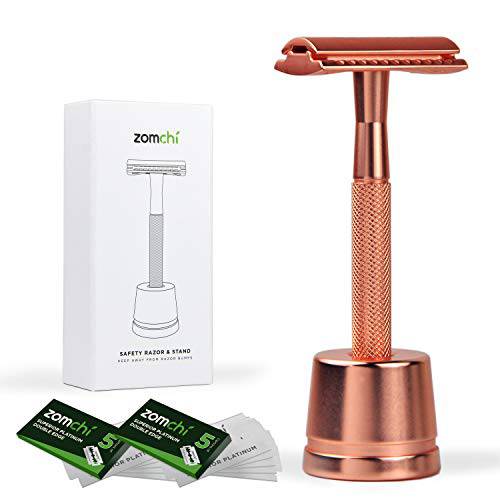Safety Razor for Women, Ladies Razor with a Razor Stand, Double Edge Razor with a Texture Handle, Metal Razor Women, Fits All Double Edge Razor Blades (Rose Gold)
