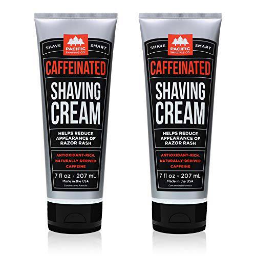 Pacific Shaving Company Caffeinated Shaving Cream - Shea Butter + Spearmint Antioxidant Shaving Cream with Caffeine - Vegan Formula for a Hydrating, Redness Reducing + Irritation Free Shave (2 Pack)