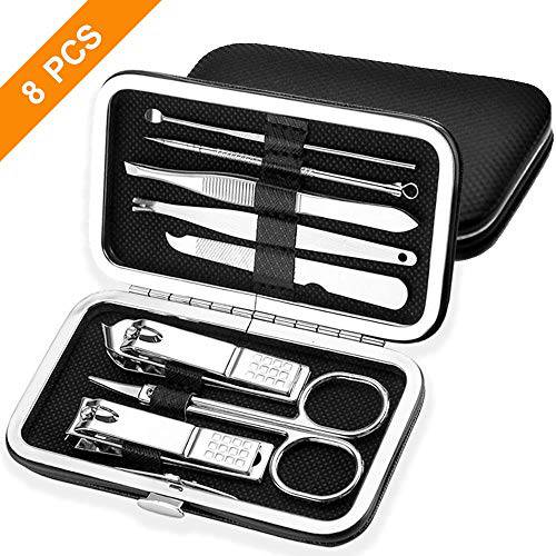 8 PCS Premium Manicure Set, AULLUA Nail Clippers, Professional Grooming Gift Kit, Pedicure Kit, Stainless Steel Facial, Cuticle, Nail Care Tools with Luxurious Portable Travel Case, for Women & Men