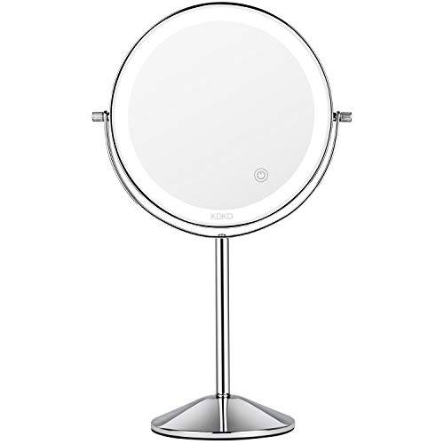 KDKD Lighted Makeup Mirror 1X 7X Magnification Double Sided Round Shape with Base Touch Button, Cordless and Rechargeable