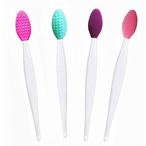 Lip Brush Tool,Double-Sided-Silicone Lip Scrub Brush Silicone Lip Brush Exfoliating for for Men Women(4 Colors,4 PCS)