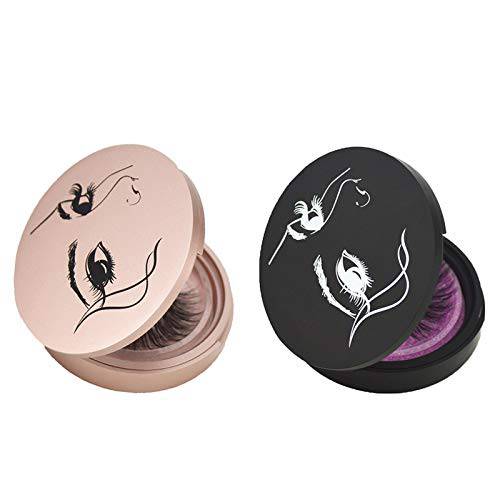 YiQiYi False Eyelash Case 2 PCS Round Eyelashes Organizer Box with Makeup Mirror New Look Cosmetic Storage Packing Plastic Holder Case Travel(Black and Lilac Lavender)