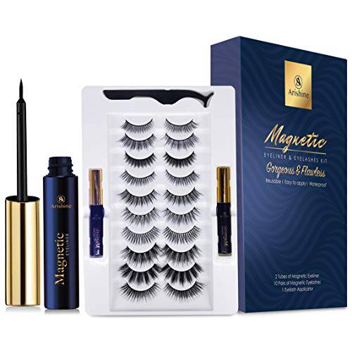 Magnetic Eyeliner and Lashes Magnetic Eyelashes Natural Look Kit False Lashes 10 pairs with Magnetic Eyelash Applicator Tool