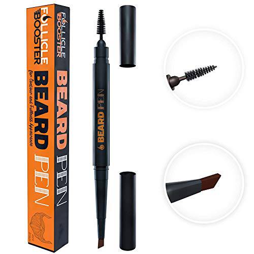 Beard Pen Filler - Jet Black - Barber Styling Pencil with Brush - Waterproof Proof, Sweat Proof, Long Lasting Solution, Natural Finish - Cover Facial Hair Patches