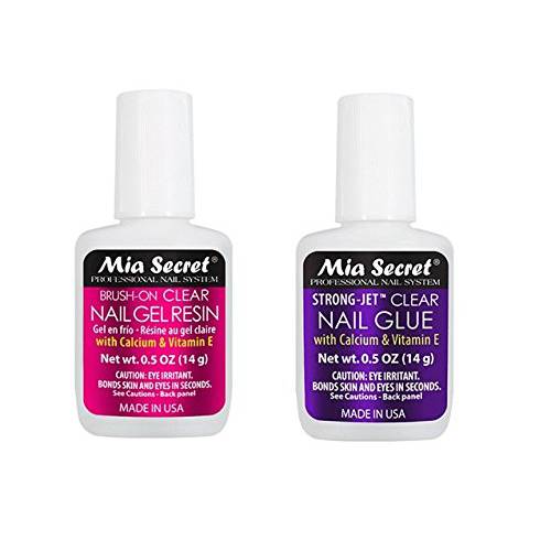 Mia Secret Set of 0.50 Oz Brush On Clear Resin and Strong Jet Glue