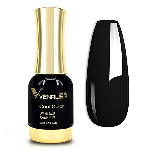 VENALISA Gel Nail Polish, 12ml Black Color Soak Off UV LED Nail Gel Polish Nail Art Starter Manicure Salon DIY at Home, 0.43 OZ