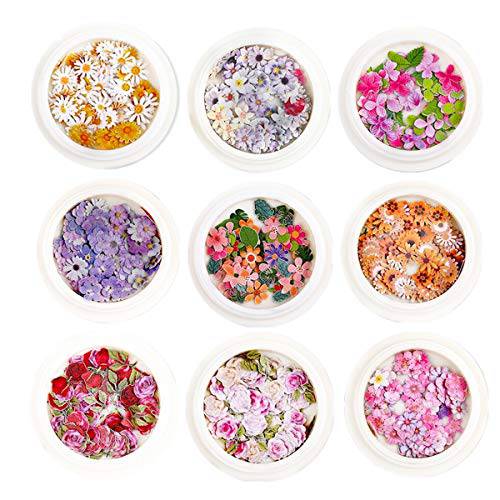 3D Flower Nail Stickers, 450Pcs Holographic Simulation Flower Leaf Nail Glitter Sequin Acrylic Paillettes, Sparkle Nail Glitter for Nail Art Decoration…
