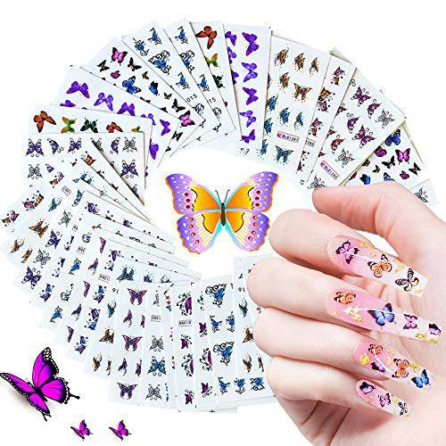 JOYJULY Nail Stickers for Nail Art - 30 Sheets Butterfly Nail Stickers Water Transfer Nail Decals Nail Tips DIY Toenails Nail Designs Accessories for Nail Art