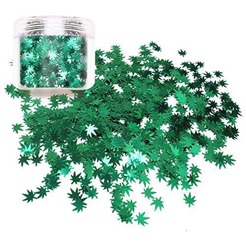 Laza Leaves Chunky Glitter Flakes Nail Art Sequin Pot Weed Leaf Shine Shaped Azure Green Iridescent Sparkle for DIY Craft Decoration Party Festival - Grass Green Leaf