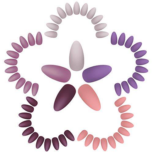 Allstarry 120pcs False Nails Stiletto Matte Pure Purple Pink Press on Full Cover Acrylic Fake Art Tips Sets Manicure for Women and Girls