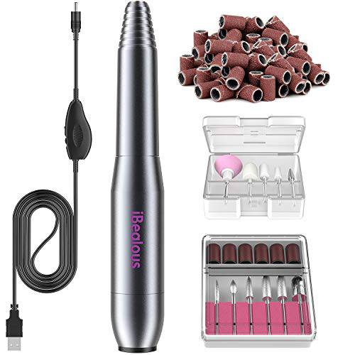 iBealous Electric Nail Drill for Acrylic Nails, Professional 20000 RPM Nail File, Portable Nail File Tool with 6pcs Shank Bits Sanding Bands Manicure Pedicure Shape Home Salon Gold Christmas Gift