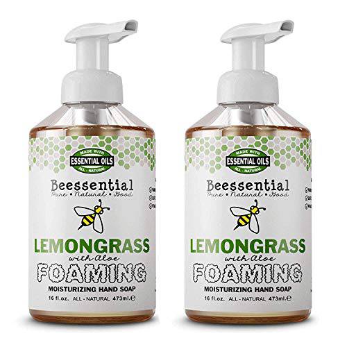 Beessential All Natural Foaming Hand Soap | Essential Oils, Made with Moisturizing Aloe & Honey, Made in the USA (Lemongrass 2 pack)