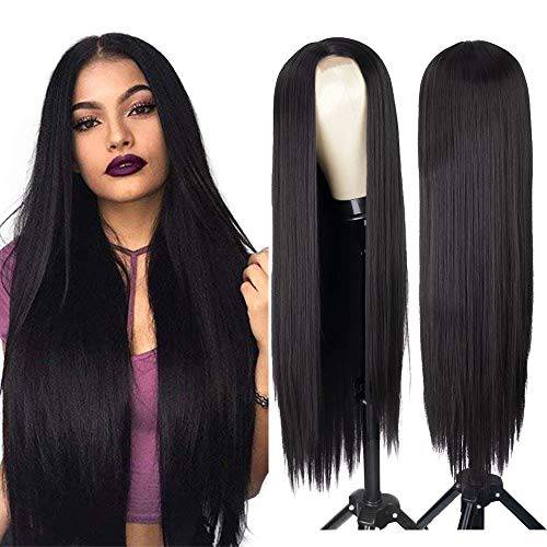 AISI HAIR Natural Long Straight Hair Black Wig for Women Straight Middle Part Hair Product Wig Middle Part Synthetic Long Black Full Wig for Daily Use