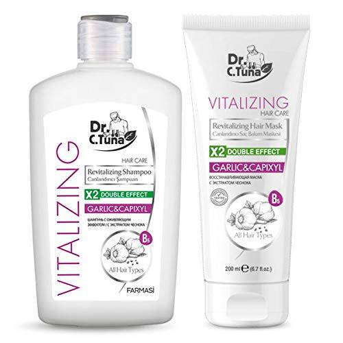 Farmasi Dr. C. Tuna Vitalizing Revitalizing Garlic & Capixyl Hair Care SET | Shampoo 17 fl oz / 500 ml | Hair Mask, 6.7 fl.oz/ 200 ml |