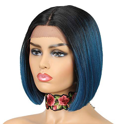 NOBLE Black Bob Wigs for Women Short Straight T Part HD Lace Front Wigs 150% Density Heat Resistant Synthetic Blunt Cut Black Bob Wigs for Party and Daily Use (10 Inch, Natural Black)