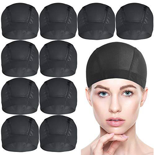 Bevisun 10 PACK Wig Caps for Wig Making - Stretchable Dome Mesh Wig Caps for Women Lace Front Wig（Black） (10pcs)