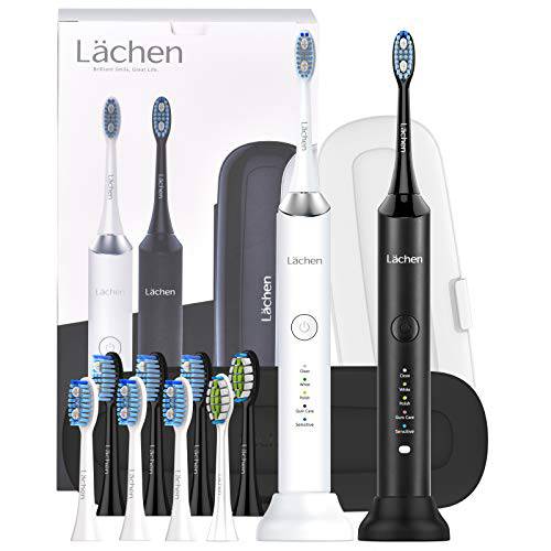 Lächen Electric Toothbrush Double Pack, Sonic Toothbrushes with 10 Brush Heads, 5 Modes, 2 Travel Cases, Smart Timer, 48000VPM, USB Rechargeable Toothbrush for Adults
