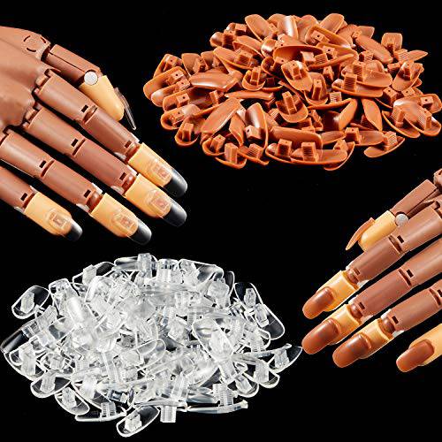 200 Pieces Replacement Nail Tips for Nail Manicure Training Practice Hand, Introductory Nail Training, Brown and Transparent Nails The Model Tools