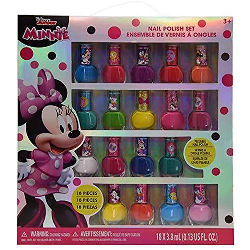 Townley Girl Disney Minnie Mouse Non-Toxic Peel-Off Nail Polish Set, Glittery and Opaque Colors, Ages 3+ (18 Pack)