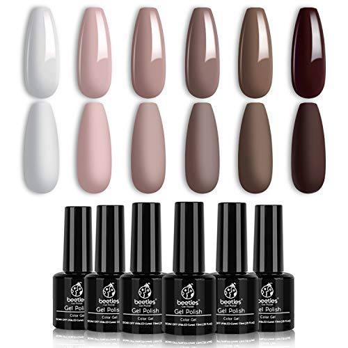 Beetles Gel Nail Polish Set, Coffee Cafe Collection Brown Neutral Beige Mauve Color Gel Polish Kits Perfect for Autumn and Winter Nail Art Manicure Kit Soak Off LED Nail Lamp Gel Christmas Gifts Set