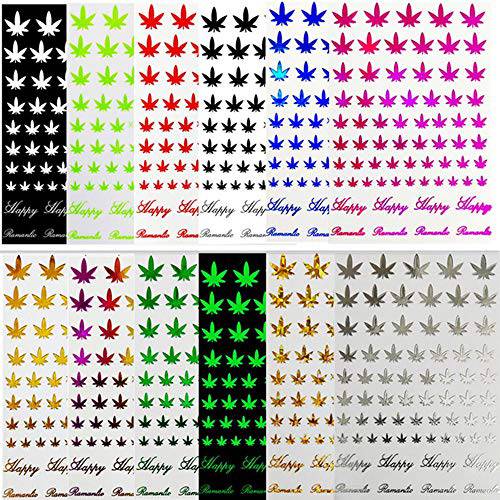 3D Maple Leaf Nail Stickers Fall Nail Art Decals Glitters Flakes Autumn Nail Supplies Holographic Laser Colorful Weed Leaves Design Nail Decorations Sparkly Self Adhesive Nail Stickers 12Pcs/Set