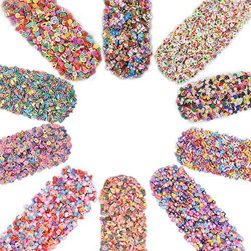 Nail Art Slices 10000PCS, YOUYOUTE 10 Pack 3D Fruit Fimo Slices Slime Supplies Polymer Clay DIY Nail Art Decoration(Fruit,Smiling Face,Heart,Plumblossom,Pentagram,Cake,Cartoon,Animal)