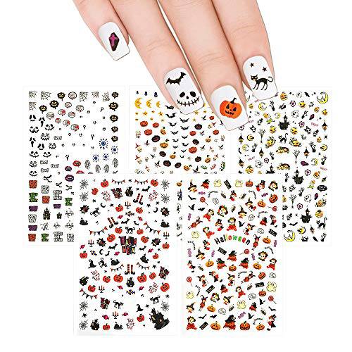 Winstonia 650+ Pieces Halloween Nail Stickers Decals Bundle Set, Easy Manicure Decorations Fall Creepy Pumpkin Black Cats Witch Bats and More