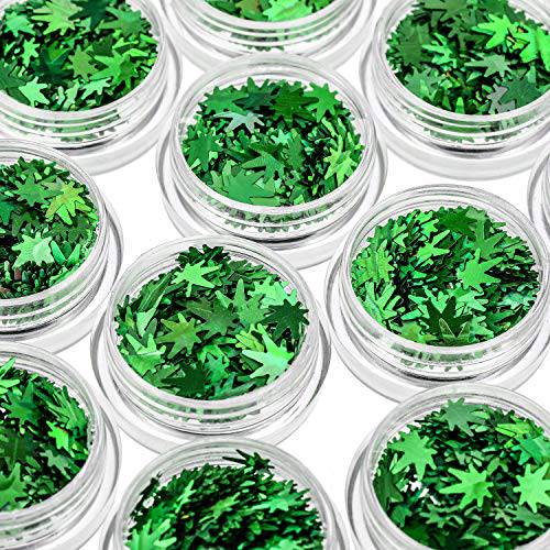 12 Boxes Weed Leaf Glitter Green Pot Leaf Sequin Leaf Nail Design Decoration for DIY Festival Accessories