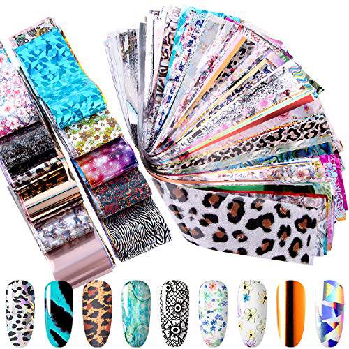 Duufin 300 Sheets Nail Foils Nail Art Transfer Foil Stickers Laser Flower Color Sheet Adhesive Stickers Paper Starry Sky Stars Black White Lace Design for Nail Art DIY Decoration