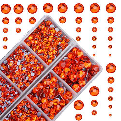 4000pcs Mixed Size Hot Fix Round Crystals Gems Glass Stones Hotfix Flat Back Rhinestones (Orange)