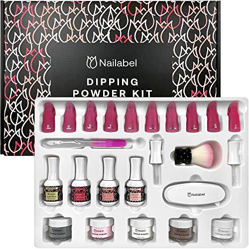 Nailabel Acrylic Dipping Powder Kit, 5 Colors, French Nail Manicure with Liquid Set for Home and Professional Use, 1 Count