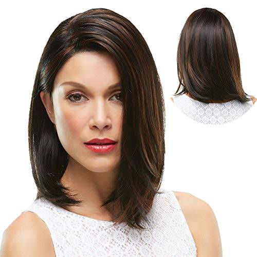 Sallcks Short Brown Wig for Women Side Part Natural Straight Synthetic Hair Replacement Wig Mixed Brown Cosplay Costume Wigs