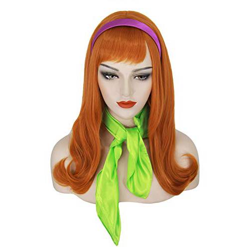 Mersi Orange Wigs for Women Adult Long Ginger Wavy Hair Wig with Bangs Cute Soft Wig with Wig Caps for Party Halloween S084O