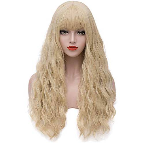 Mildiso Blonde Wigs for Women Long Curly Wavy Wigs for Costume Soft Hair wig with Bangs for Party Halloween M062GD