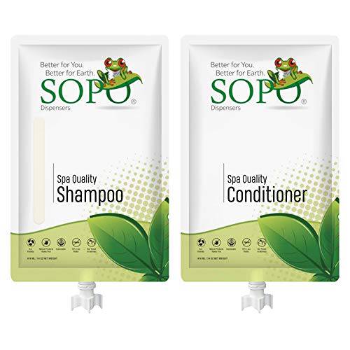 SOPO Argan Oil Shampoo and Conditioner Set For All Hair Types - Safe For Color Treated Hair Stick On Peel Off Dispenser 100% Natural & Organic 14 Fl oz