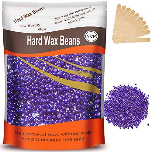 Hard Wax Beans for Painless Hair Removal, Yovanpur Brazilian Waxing for Face, Eyebrow, Back, Chest, Bikini Areas, Legs At Home 300g (10 Oz)/bag with 10pcs Wax Spatulas(Lavander)