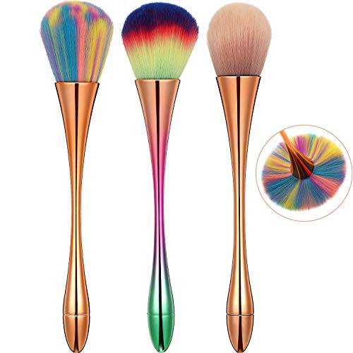 3 Pieces Large Powder Mineral Brushes Nail Design Dust Brush Soft Fluffy Makeup Brushes Makeup Foundation Brushes Kabuki Makeup Brushes Colorful Blush Loose Powder Brushes for Daily Makeup, 3 Colors