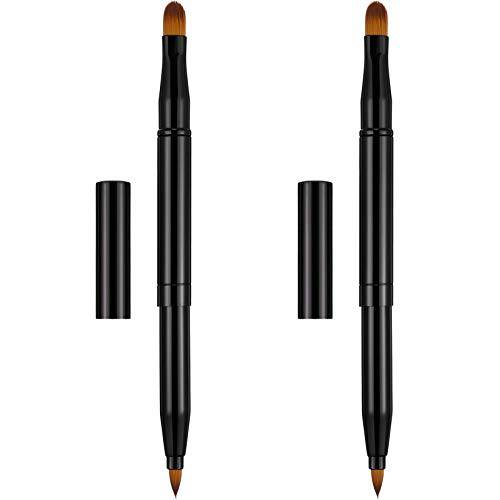 Falliny Retractable Lip Makeup Brushes, Double-Ended Lip Concealer Makeup Brushes Travel Lipstick Brush Dual End Eyeshadow Brushes with Cap (2 Pieces)