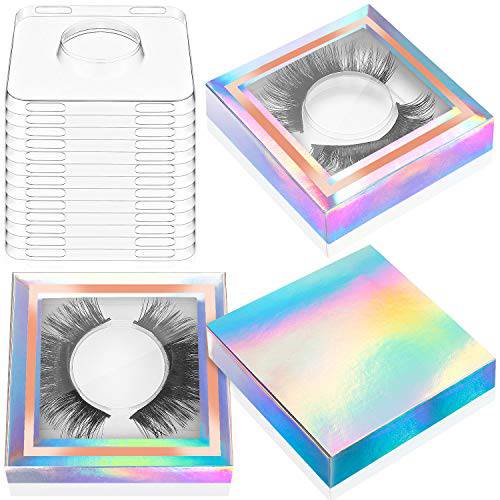 100 Piece Empty Eyelash Packaging Box Paper Lashes Boxes Packaging, 50 Piece Empty Eyelash Boxes Lash Box, 50 Piece Empty Eyelash Boxes Tray False Eyelashes Storage Packing Box Lid Tray (Holographic)