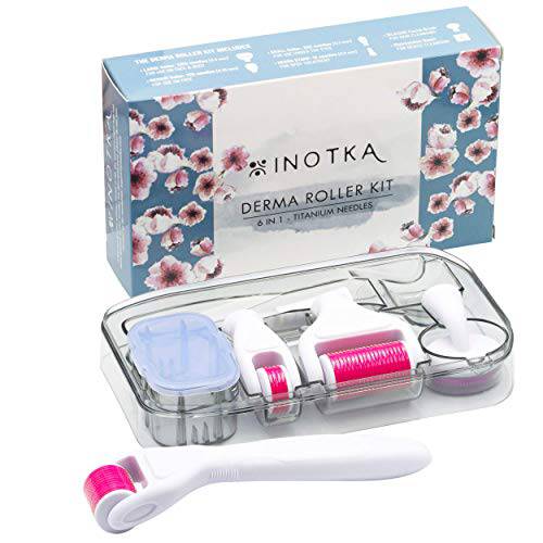Derma Roller Kit 6 in 1 for Microneedling Face and Body, Titanium Needles 0.20, 0.25, 0.3mm length, Microneedle Roller for Home Use, Face Roller, Microdermabrasion, Safe for Beginners, Cosmetics